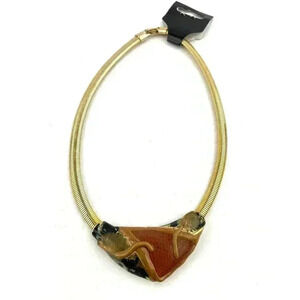 VTG Gold Tone Metal Necklace Unique Kitsch Design 12" Long